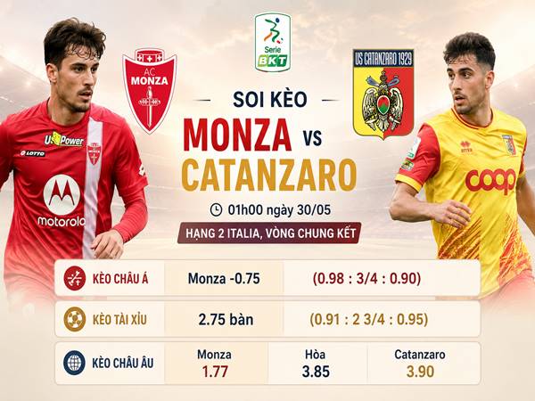 Thông tin kèo Monza với Catanzaro 01h tối nay ngày 30/05